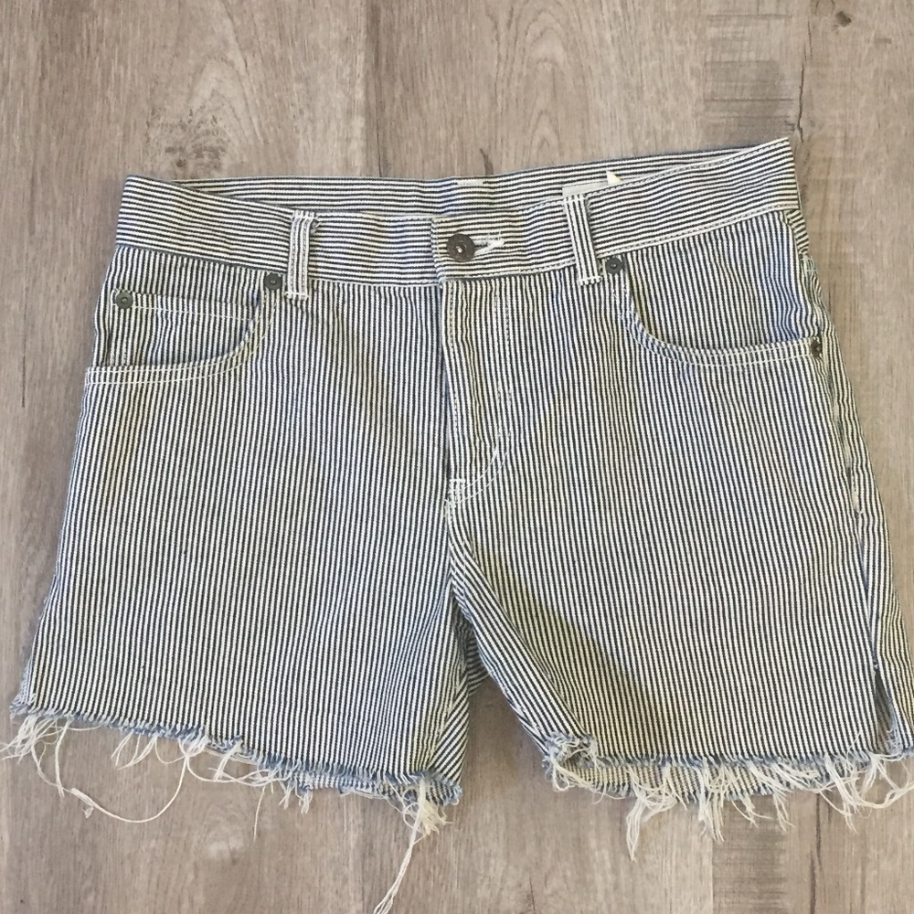 United Bamboo Striped Frayed Hem Shorts